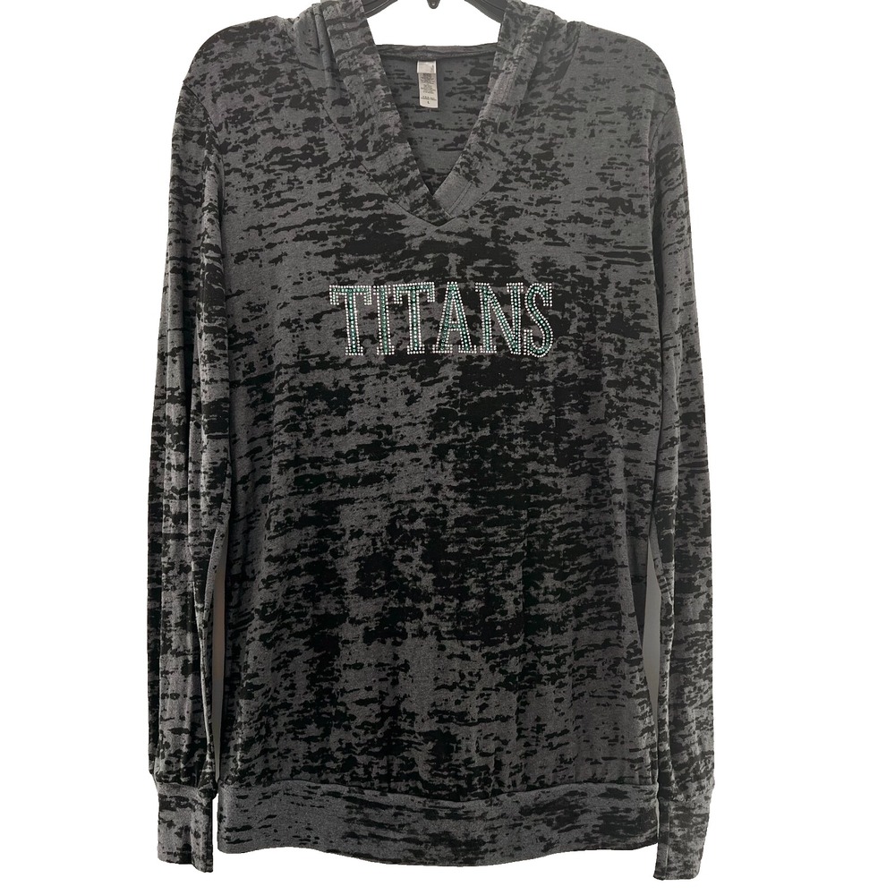 TENNESSEE TITANS Next Level Women's Sz L Long-Sleeve Hooded T-Shirt Rhinestones